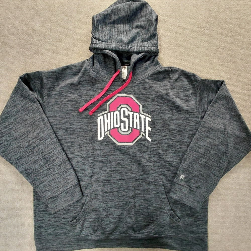Ohio State Hoodie Mens 2XL Grey Center Logo Fleece Lined Sweatshirt OSU Russell